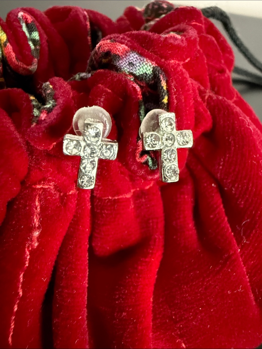 Silver Crystal Cross Stud Earrings